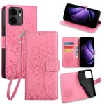 Per OPPO Reno13 F 5G / 4G Custodia in pelle goffrata con motivo albero e cervo (rosa)