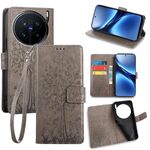 Per vivo X200 Pro 5G Custodia in pelle goffrata con motivo albero e cervo (grigio)