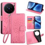 Per vivo X200 Pro 5G Custodia in pelle goffrata con motivo albero e cervo (rosa)