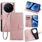 Per vivo X200 Pro 5G Custodia in pelle goffrata con motivo albero e cervo (oro rosa)