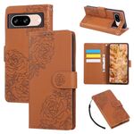 Custodia in pelle con 3 slot per carte di credito e motivo a fiori di rosa per Google Pixel 8 (marrone)