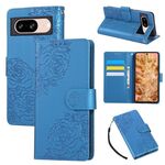 Custodia in pelle con 3 slot per carte di credito e motivo a fiori di rosa per Google Pixel 8 (blu)