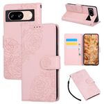 Custodia in pelle con 3 slot per carte di credito e motivo a fiori di rosa per Google Pixel 8 (rosa)