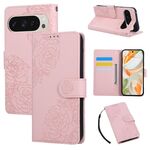 Per Google Pixel 9 / 9 Pro Custodia in pelle con 3 slot per carte e motivo a fiori di rosa (rosa)