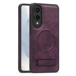 Per Samsung Galaxy S25 Edge 5G Custodia multifunzione MagSafe PU per telefono (viola scuro)