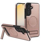 Per Samsung Galaxy S24 5G Custodia per telefono con supporto multifunzione MagSafe PU (oro rosa)