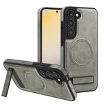 Per Samsung Galaxy S23+ 5G Custodia per telefono con supporto multifunzione MagSafe PU (grigio titanio)