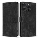 Per iPhone 16 Pro Max Custodia per telefono in pelle smerigliata retrò con motivo mandala in rilievo (nero)