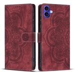 Per iPhone 16 Plus Custodia per telefono in pelle smerigliata retrò con motivo mandala in rilievo (rosso)