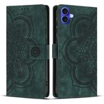 Per iPhone 16 Plus Custodia per telefono in pelle smerigliata retrò con motivo mandala in rilievo (verde)