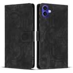 Per iPhone 16 Plus Custodia per telefono in pelle smerigliata retrò con motivo mandala in rilievo (nero)