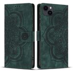 Per iPhone 14 Plus Custodia per telefono in pelle smerigliata retrò con motivo mandala in rilievo (verde)