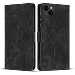 Per iPhone 14 Plus Custodia per telefono in pelle smerigliata retrò con motivo mandala in rilievo (nero)