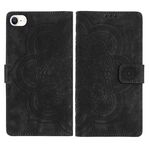 Per iPhone 7 / 8 / SE 2022 Custodia per telefono in pelle smerigliata retrò con motivo mandala in rilievo (nero)