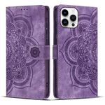Per iPhone 13 Pro Max Custodia per telefono in pelle smerigliata retrò con stampa mandala (viola)