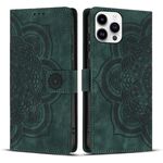 Per iPhone 13 Pro Max Custodia per telefono in pelle smerigliata retrò con motivo mandala in rilievo (verde)