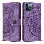Per iPhone 12 / 12 Pro Custodia per telefono in pelle smerigliata retrò con motivo mandala in rilievo (viola)