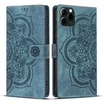 Per iPhone 11 Pro Max Custodia per telefono in pelle smerigliata retrò con motivo mandala in rilievo (blu)