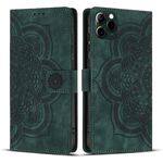 Per iPhone 11 Pro Max Custodia per telefono in pelle smerigliata retrò con motivo mandala in rilievo (verde)
