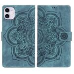 Per iPhone 11 Custodia per telefono in pelle smerigliata retrò con motivo mandala in rilievo (blu)