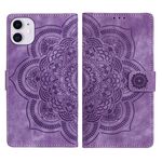 Per iPhone 11 Custodia per telefono in pelle smerigliata retrò con motivo mandala in rilievo (viola)