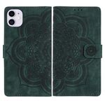 Per iPhone 11 Custodia per telefono in pelle smerigliata retrò con motivo mandala in rilievo (verde)