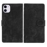 Per iPhone 11 Custodia per telefono in pelle smerigliata retrò con motivo mandala in rilievo (nero)