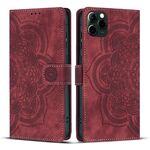 Per iPhone 11 Pro Custodia per telefono in pelle smerigliata retrò con motivo mandala in rilievo (rosso)