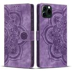 Per iPhone 11 Pro Custodia per telefono in pelle smerigliata retrò con stampa mandala (viola)