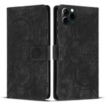Per iPhone 11 Pro Custodia per telefono in pelle smerigliata retrò con motivo mandala in rilievo (nero)