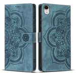 Per iPhone XR Custodia per telefono in pelle smerigliata retrò con motivo mandala in rilievo (blu)