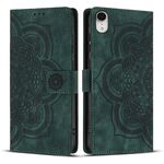 Per iPhone XR Custodia per telefono in pelle smerigliata retrò con motivo mandala in rilievo (verde)