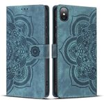Per iPhone XS Max Custodia per telefono in pelle smerigliata retrò con motivo mandala in rilievo (blu)