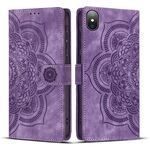 Per iPhone XS Max Custodia per telefono in pelle smerigliata retrò con motivo mandala in rilievo (viola)