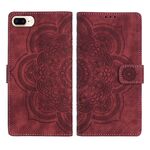 Per iPhone 7 Plus / 8 Plus Custodia per telefono in pelle smerigliata retrò con motivo mandala in rilievo (rosso)