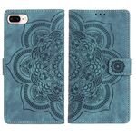 Per iPhone 7 Plus / 8 Plus Custodia per telefono in pelle smerigliata retrò con motivo mandala in rilievo (blu)