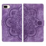 Per iPhone 7 Plus / 8 Plus Custodia per telefono in pelle smerigliata retrò con motivo mandala in rilievo (viola)