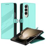 Per Samsung Galaxy Z Fold3 5G Custodia per telefono in pelle retrò con portafoglio multifunzionale in rilievo (verde menta)