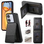 Per Redmi 13C Twill Tessuto Pelle Verticale Flip RFID Card Bag Custodia per Telefono (Nero)