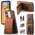 Per Redmi 13C Twill Tessuto Pelle Verticale Flip RFID Card Bag Custodia per Telefono (Marrone)