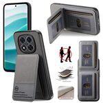 Per Redmi Note 14 Pro+ 5G Twill Tessuto Pelle Verticale Flip RFID Card Bag Custodia per Telefono (Grigio)