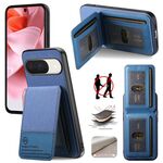 Per Google Pixel 9 / 9 Pro Twill Tessuto Pelle Verticale Flip RFID Card Bag Custodia per Telefono (Blu)