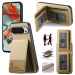 Per Google Pixel 9 Pro XL Twill Tessuto Pelle Verticale Flip RFID Card Bag Custodia per Telefono (Cachi)