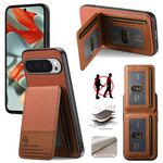 Per Google Pixel 9 Pro XL Twill Tessuto Pelle Verticale Flip RFID Card Bag Custodia per Telefono (Marrone)