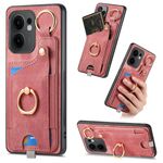 Per OPPO Reno13 F Retro Skin-feel Ring Card Bag Custodia per telefono con passante per appendere (rosa)