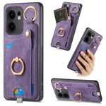 Per OPPO Reno13 F Retro Skin-feel Ring Card Bag Custodia per telefono con passante per appendere (viola)