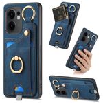 Per OPPO Reno13 F Retro Skin-feel Ring Card Bag Custodia per telefono con passante per appendere (blu)