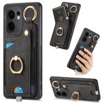 Per OPPO Reno13 F Retro Skin-feel Ring Card Bag Custodia per telefono con passante per appendere (nero)