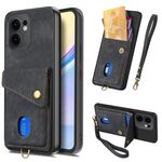 Per OPPO Reno13 F Retro Card Wallet Fold Custodia in pelle per telefono con cinturino (nero)