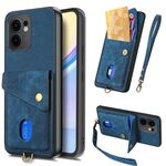 Per OPPO Reno13 F Retro Card Wallet Fold Custodia in pelle per telefono con cinturino (blu)